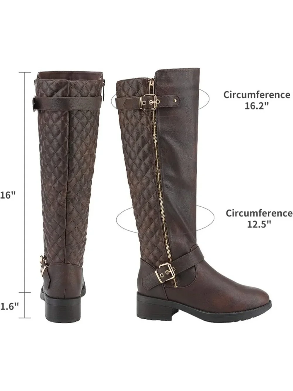 Women's Brown Comfortable Chunky Block Heel Round Toe Side Zipper Knee High Boot